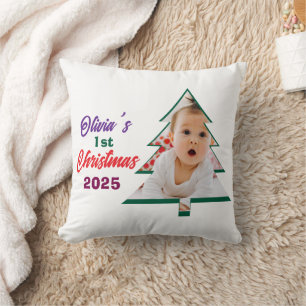 Personlized Photo Olivia's 1st Christmas Tree  Throw Pillow