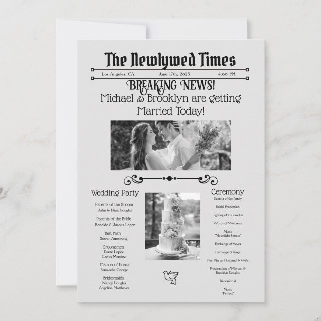 Personlized Wedding Newspaper Program (Front)