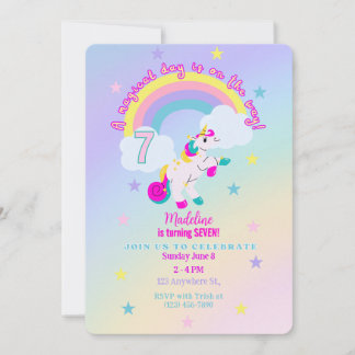 Personnalisable 7e anniversaire Unicorn Invitation