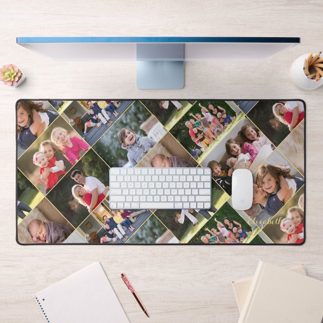 Personnalisable 9 Photo Collage Monogramme Accueil (Customizable 9 Photo Collage Monogram Home Office Desk Mat)