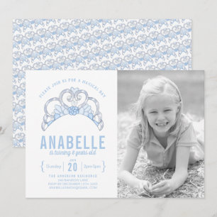Personnalisable Blue Tiara Photo Invitation Annive