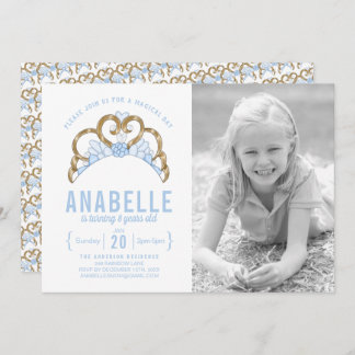 Personnalisable Blue Tiara Photo Invitation Annive
