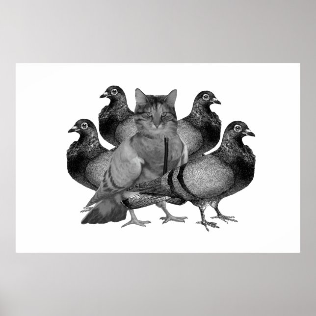 Personnalisable Chat parmi les Pigeons Poster (Devant)