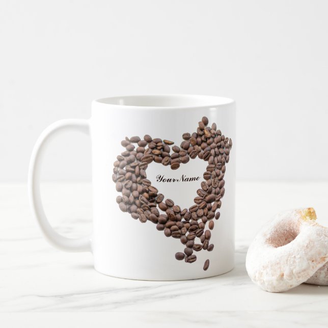 Personnalisable Coffeeholic tasse café beans amour (Avec donut)