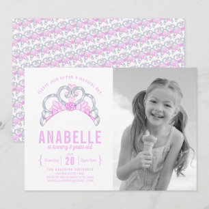 Personnalisable Pink Tiara Photo Invitation Annive