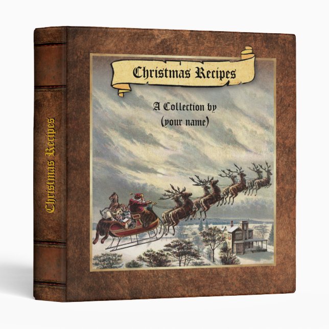 (Personnalisable) Recettes de Noël Classeur (Devant/Côté)