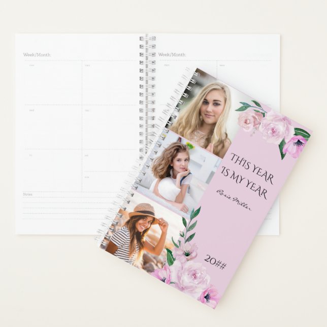 Personnalisé 3 Photo Rose Floral 2023 (Devant avec enveloppe)