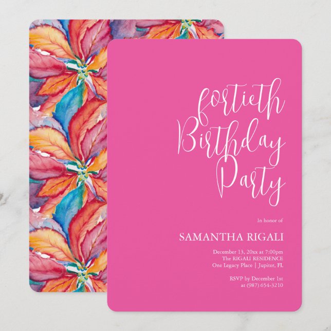 Personnalisé 40e anniversaire Invitations Fuchsia  (Devant / Derrière)