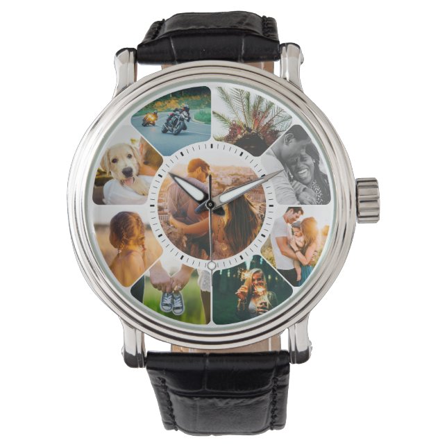 Personnalisé 9 photos arrondies montre poignet (devant)