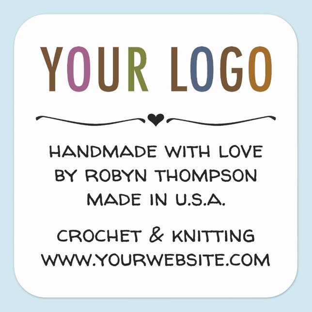 Personnalisé à la main avec Stickers Amour avec Lo (MISOOK Square Handmade with Love Sticker with Logo)