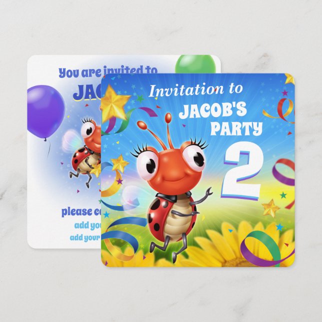 Personnalisé Anniversaire invitation garçon de 2an (Devant / Derrière)