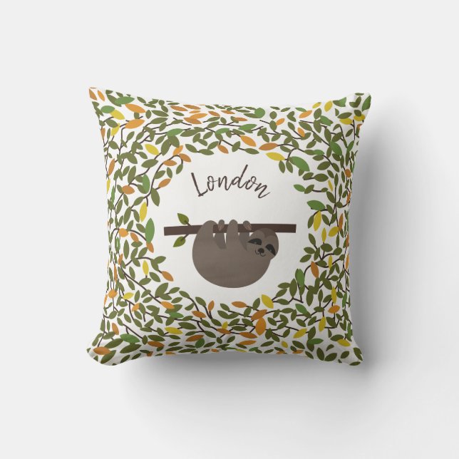 Personnalisé Baby Sloth Automne Coussin de verdure (Recto)