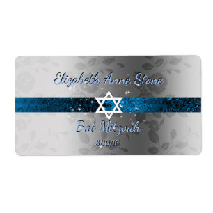 Personnalisé, Bat mitzvah, Bleu & Argent, Bouteill