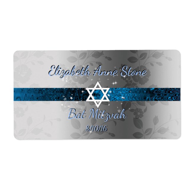 Personnalisé, Bat mitzvah, Bleu & Argent, Bouteill (Devant)