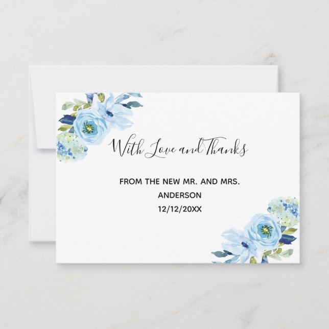 Personnalisé Blue Floral Mariage Merci cartes (Devant)