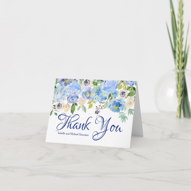 Personnalisé Blue Floral Merci Notes (Devant)