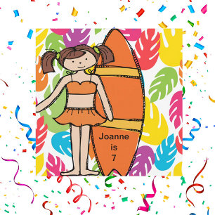 Personnalisé Brunette Fille Surfer Invitations d'a
