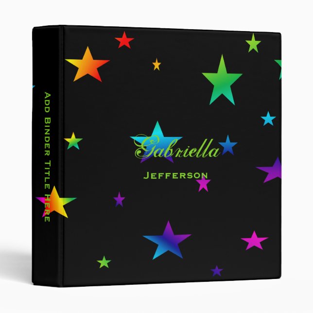 Personnalisé : Classeur coloré d'étoiles (Devant/Côté)