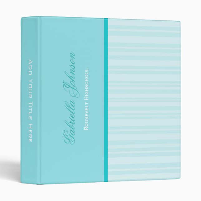 Personnalisé : Classeur rayé simplement bleu (Devant/Côté)