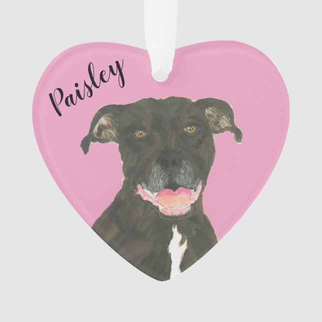 Personnalisé Coeur rose Noir Pitbull Staffy (devant)