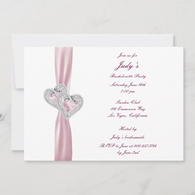 Personnalisé Coeurs Rose Bachelorette Invitation (Devant)