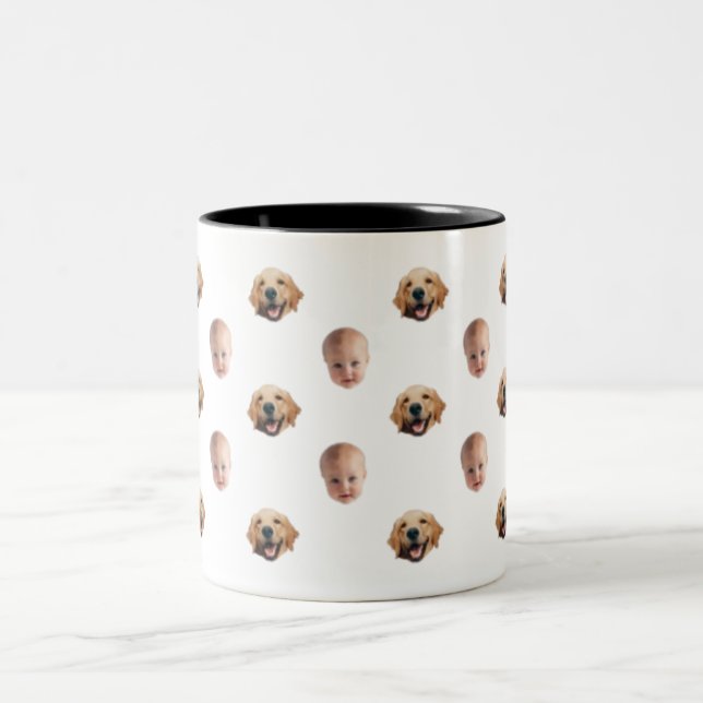 Personnalisé Cute Family Face 2 Photos Mug (Centre)