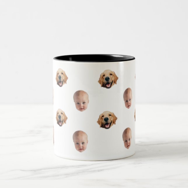 Personnalisé Cute Family Face 2 Photos Mug (Centre)