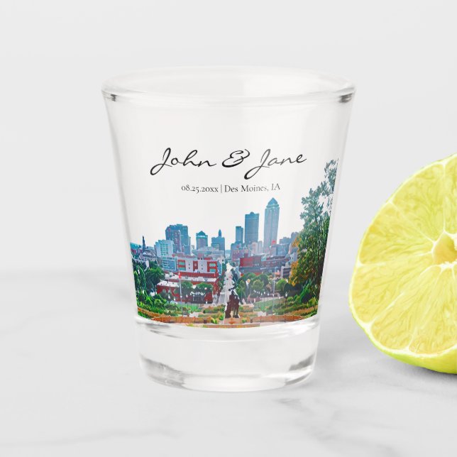 Personnalisé Des Moines Iowa Skyline Verre Shot (Devant)