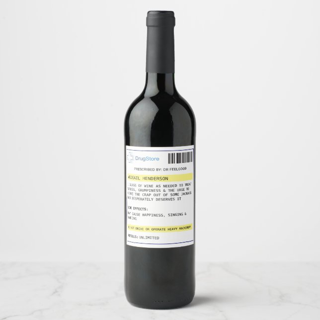 Personnalisé drôle étiquette de vin de prescriptio (Devant)