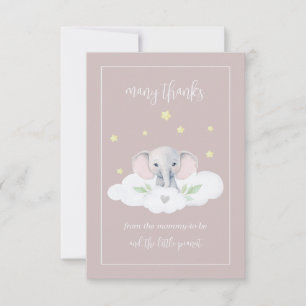 Personnalisé Elephant Baby shower rose Merci Carte
