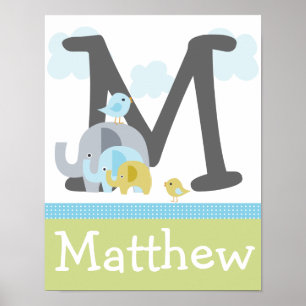 Personnalisé Elephant Love Initial/Nom Poster Art
