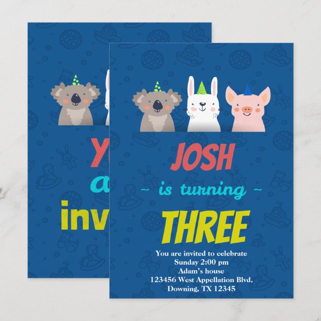 Personnalisé Enfants Carte d'anniversaire Animaux  (Devant / Derrière)