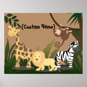 Personnalisé Enfants Nom bébé JungleZoo Poster d'a