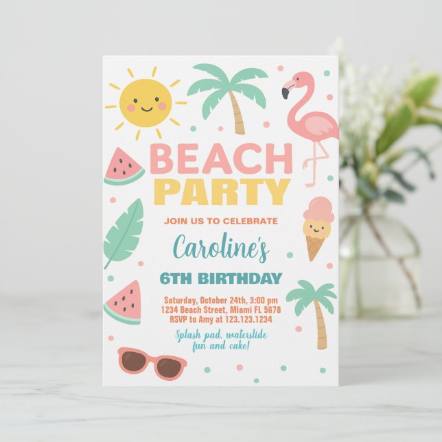 Personnalisé Enfants Plage Anniversaire Invitation (Debout devant)