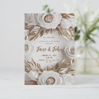 [Personnalisé] Faire-part de mariage blanc et or