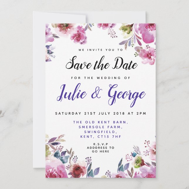 Personnalisé Floral Enregistrer la date Invitation (Devant)