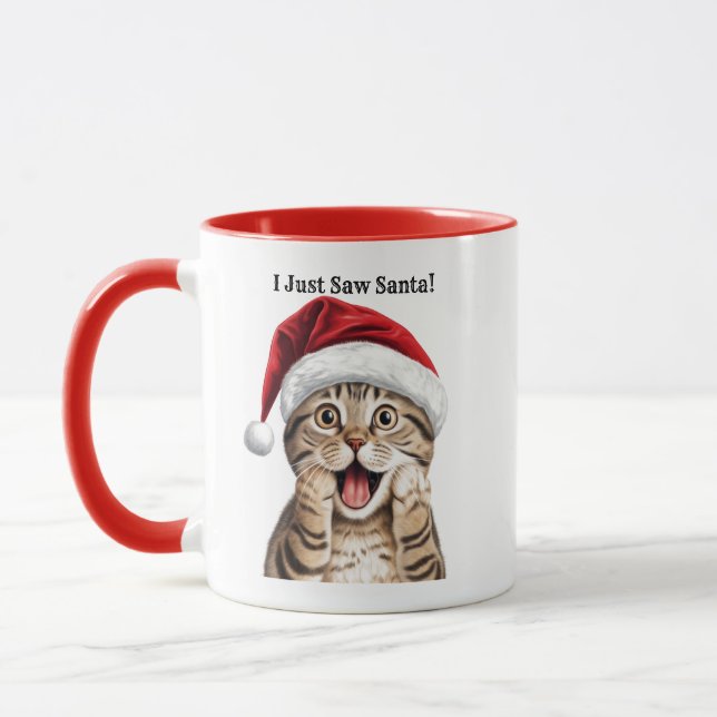 Personnalisé Funny Kitty Chat de Noël Mug (Gauche)