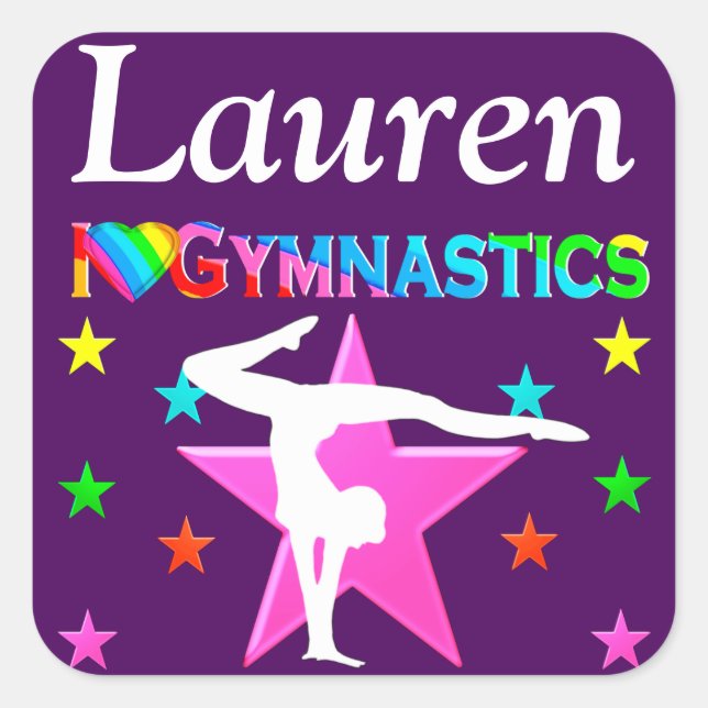 PERSONNALISÉ J'AIME GYMNASTICS PURPLE STICKER (Devant)
