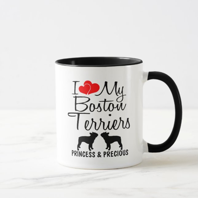 Personnalisé J'Aime Ma Mug Deux Boston Terriers (Droite)