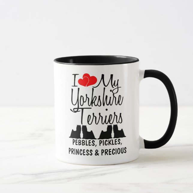 Personnalisé J'Aime Mon 4 Yorkshire Terriers Mug (Droite)