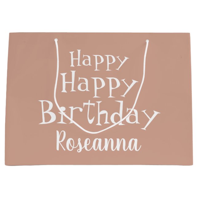 Personnalisé Joyeux Anniversaire Beige Grand sac c (Devant)