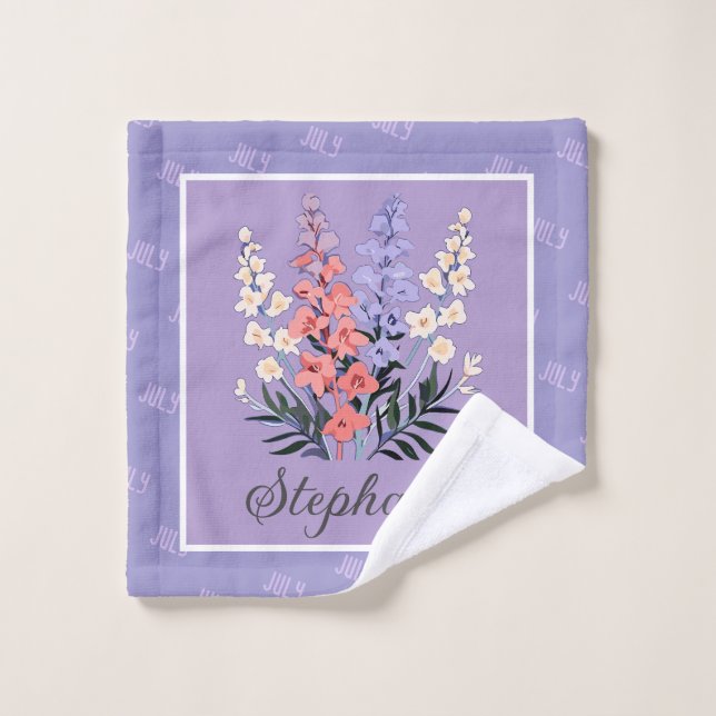 Personnalisé Juillet Fleur de naissance Nom person (Gant de toilette)