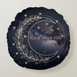 Personnalisé Lune Mystique et Ciel Étoilé  Round Pillow