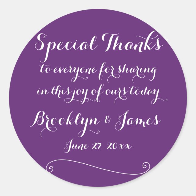 Personnalisé Merci Stickers Mariage rond violet (Devant)