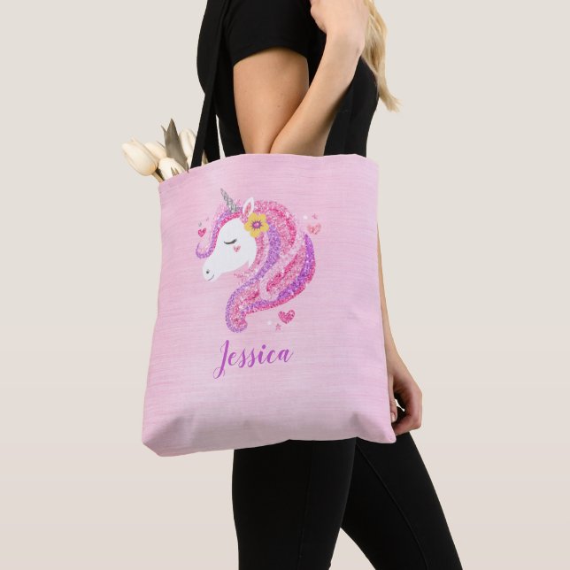 Personnalisé mignon rose fille Unicorn Sac fourre- (De près)