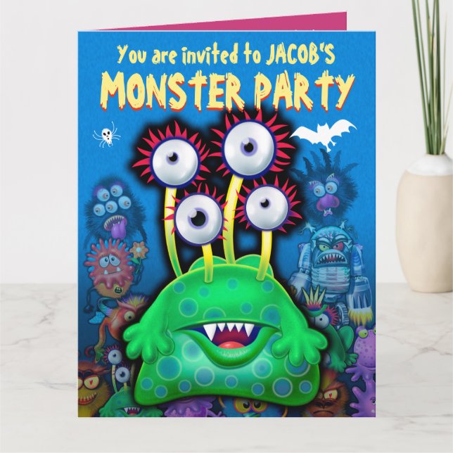 Personnalisé Monster Halloween invitation de la fê (Devant)