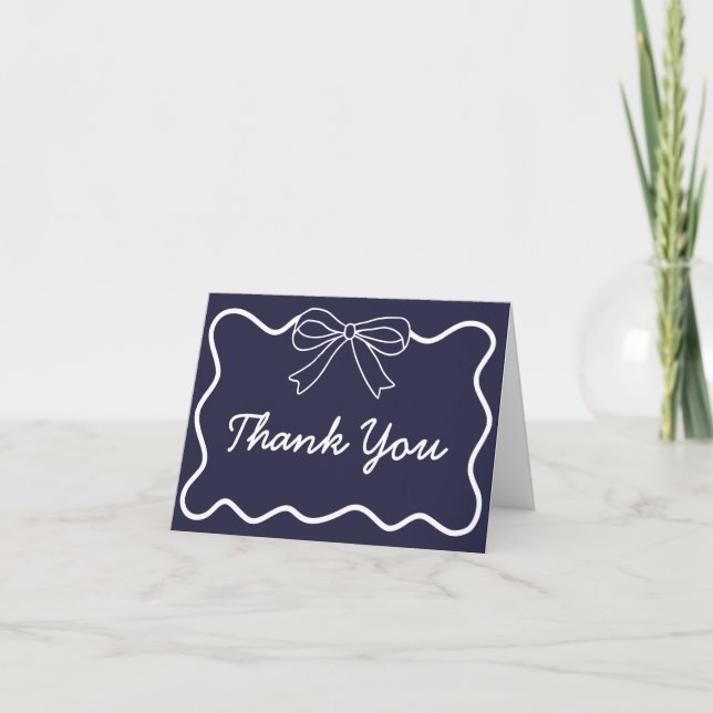 Personnalisé Navy Blue Retro Wavy Merci Cartes (Devant)