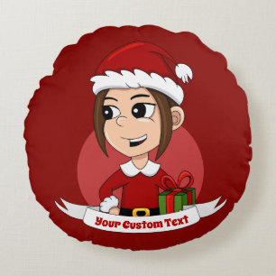 Personnalisé Noël fille dessin animé coussin rond