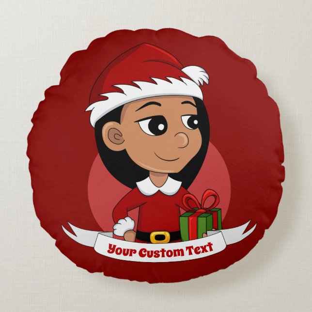 Personnalisé Noël fille dessin animé coussin rond (Devant)