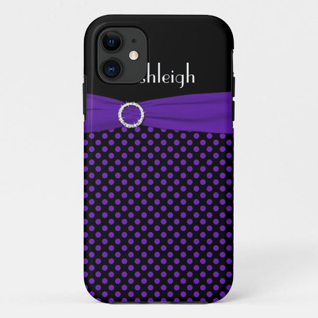 Personnalisé noir, violet Polka Dot iPhone 5 Coque (Dos)